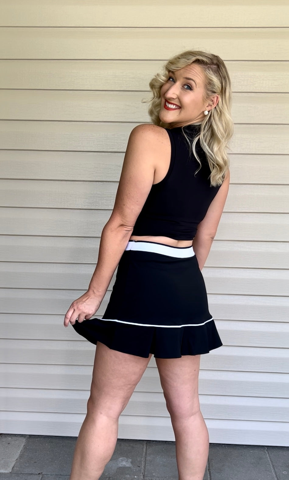 Black and White Pleated Matching Athletic Set