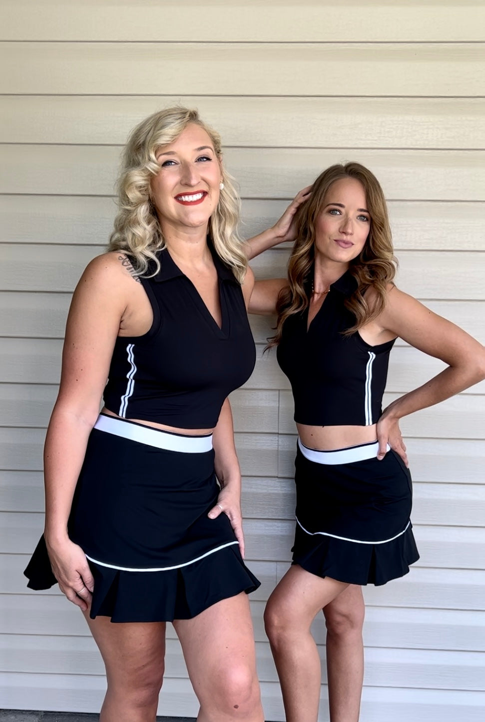Black and White Pleated Matching Athletic Set